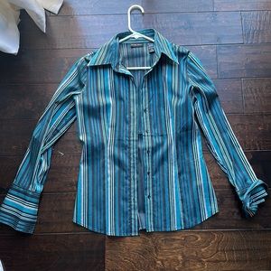 New York and Co striped button down collared shirt